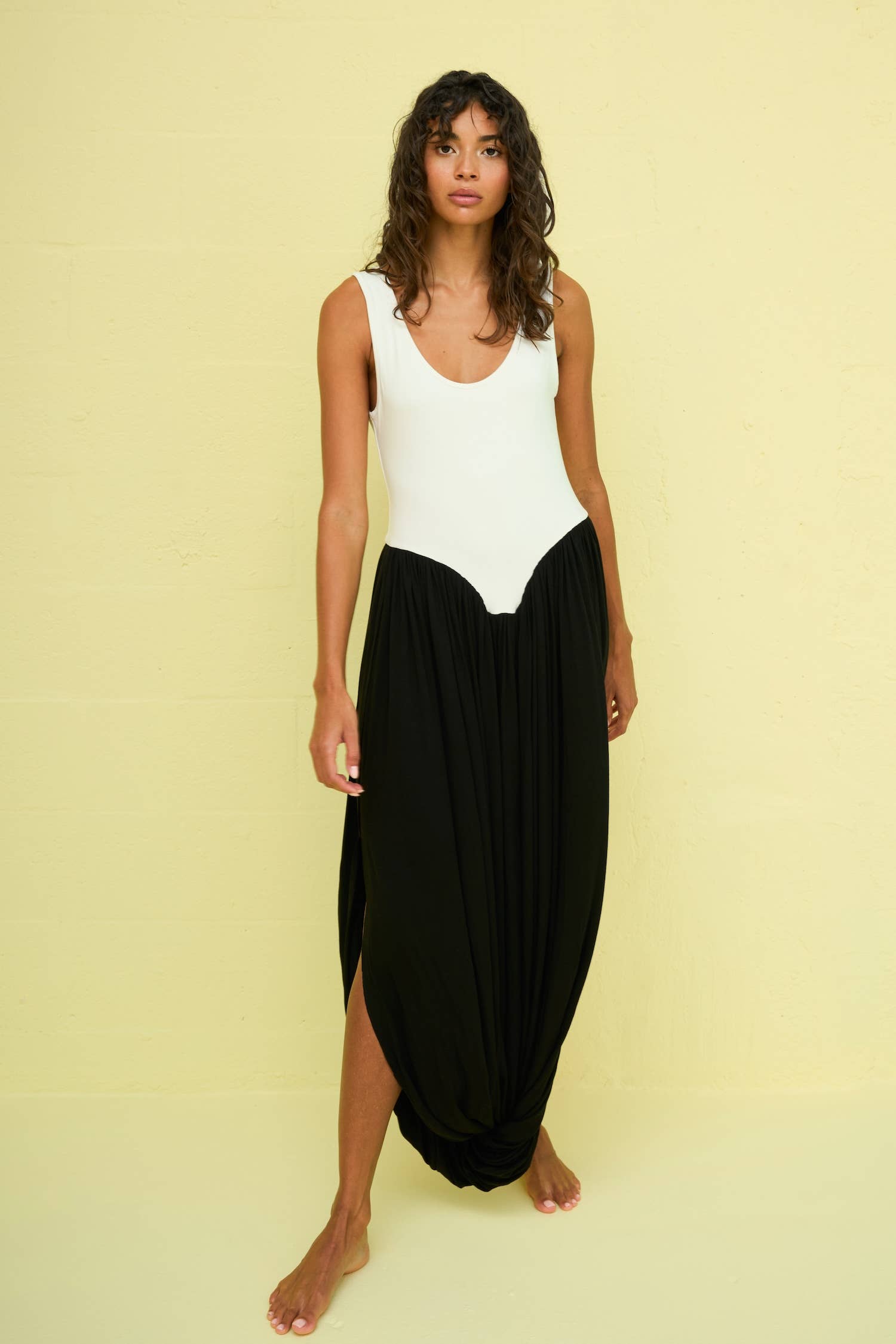 Colorblock Draped Knit Jumpsuit