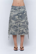 Washed Camo Wide Leg Cargo Culotte Pants
