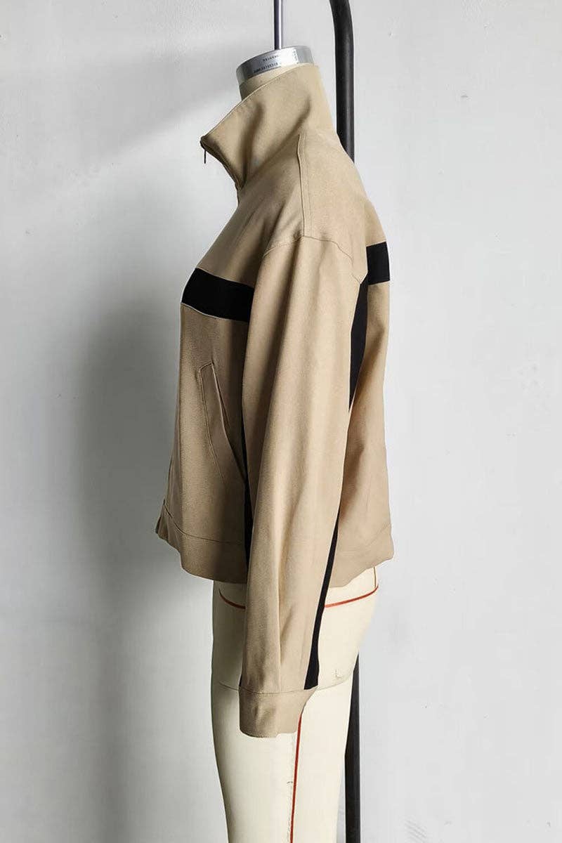 Colorblock Stand Collar Zip-Up Jacket