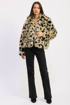 LEOPARD FAUX FUR SHORT COAT