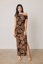 Metallic Floral One Shoulder Maxi Dress