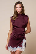 Satin Lace Trim Mini Dress