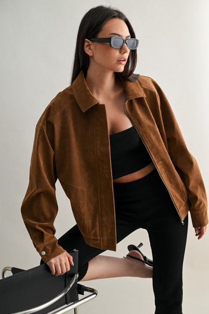 Oversized Faux suede Bomber