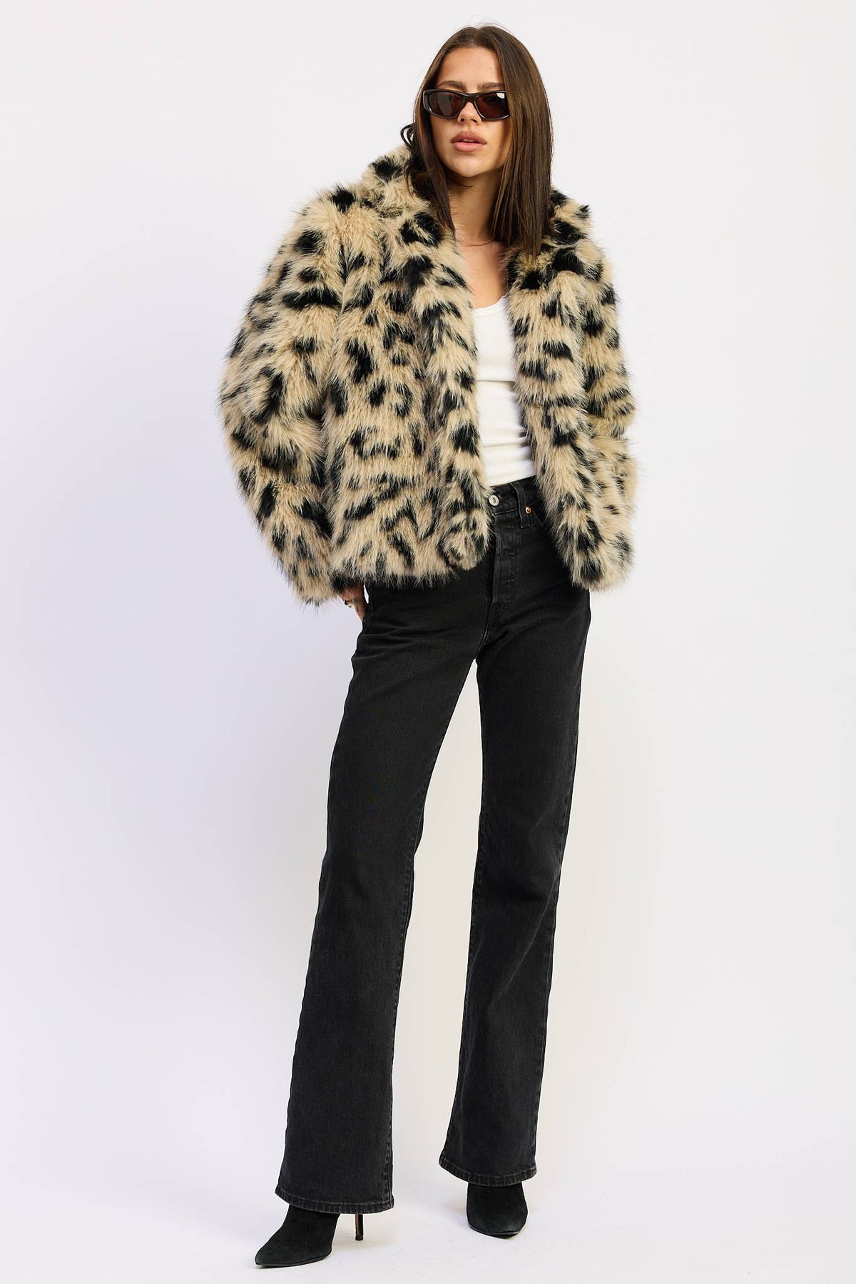 LEOPARD FAUX FUR SHORT COAT