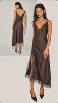 Satin Lace Slit Midi