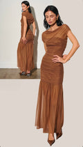 Mesh Sheer Draped Maxi