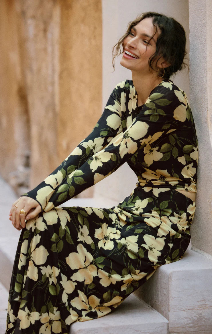 Eda Ren Floral Mesh Midi Skirt