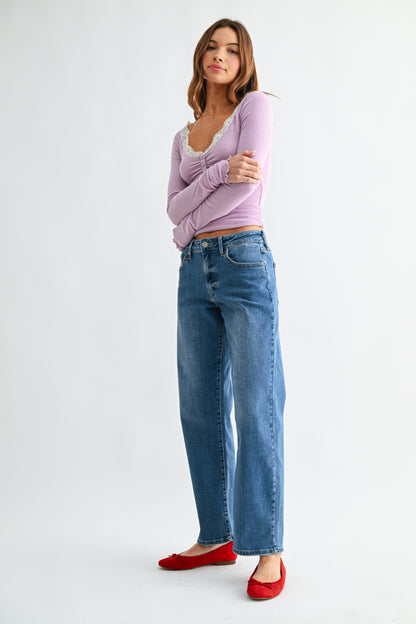 Bowed Straight Leg Denim