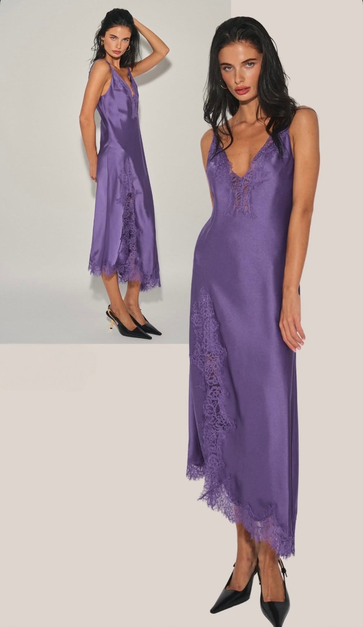 Satin Lace Slit Midi