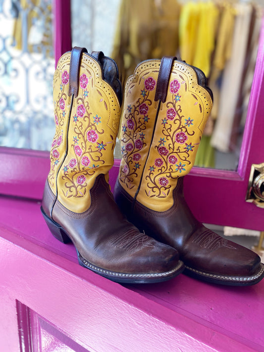 Flower Cowboy Leather Boots