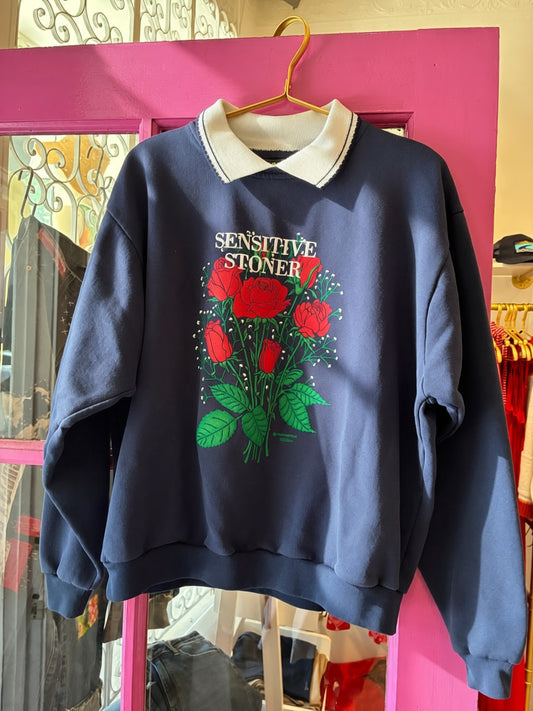 SENSITIVE STONER Embroidered Collar Sweatshirt - Polkadots & Moonbeams LABoy Potions