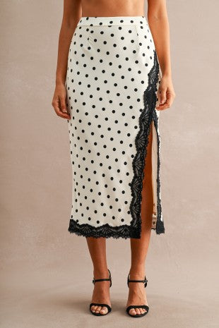 High Slit Lace Polkaots Skirt