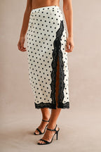 High Slit Lace Polkaots Skirt