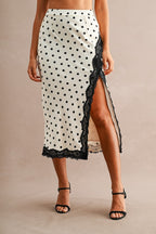 High Slit Lace Polkaots Skirt