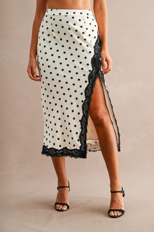 High Slit Lace Polkaots Skirt