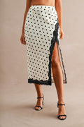 High Slit Lace Polkaots Skirt