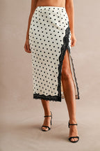 High Slit Lace Polkaots Skirt