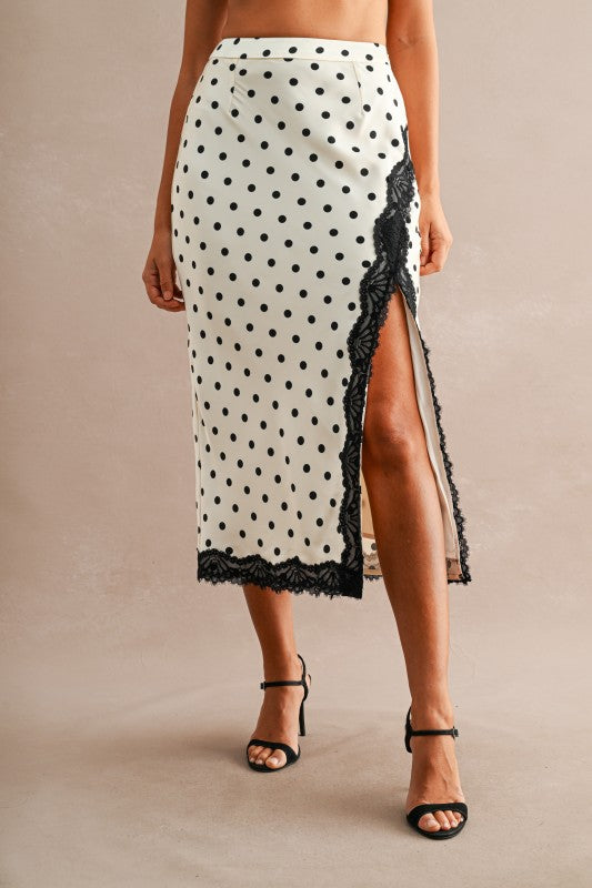 High Slit Lace Polkaots Skirt