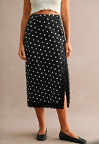 High Slit Lace Polkaots Skirt