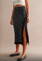 High Slit Lace Polkaots Skirt