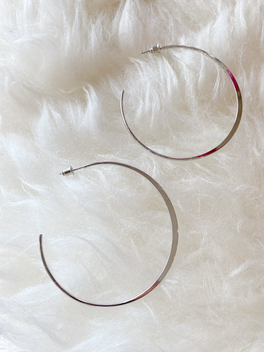 Flat XL Silver Hoop