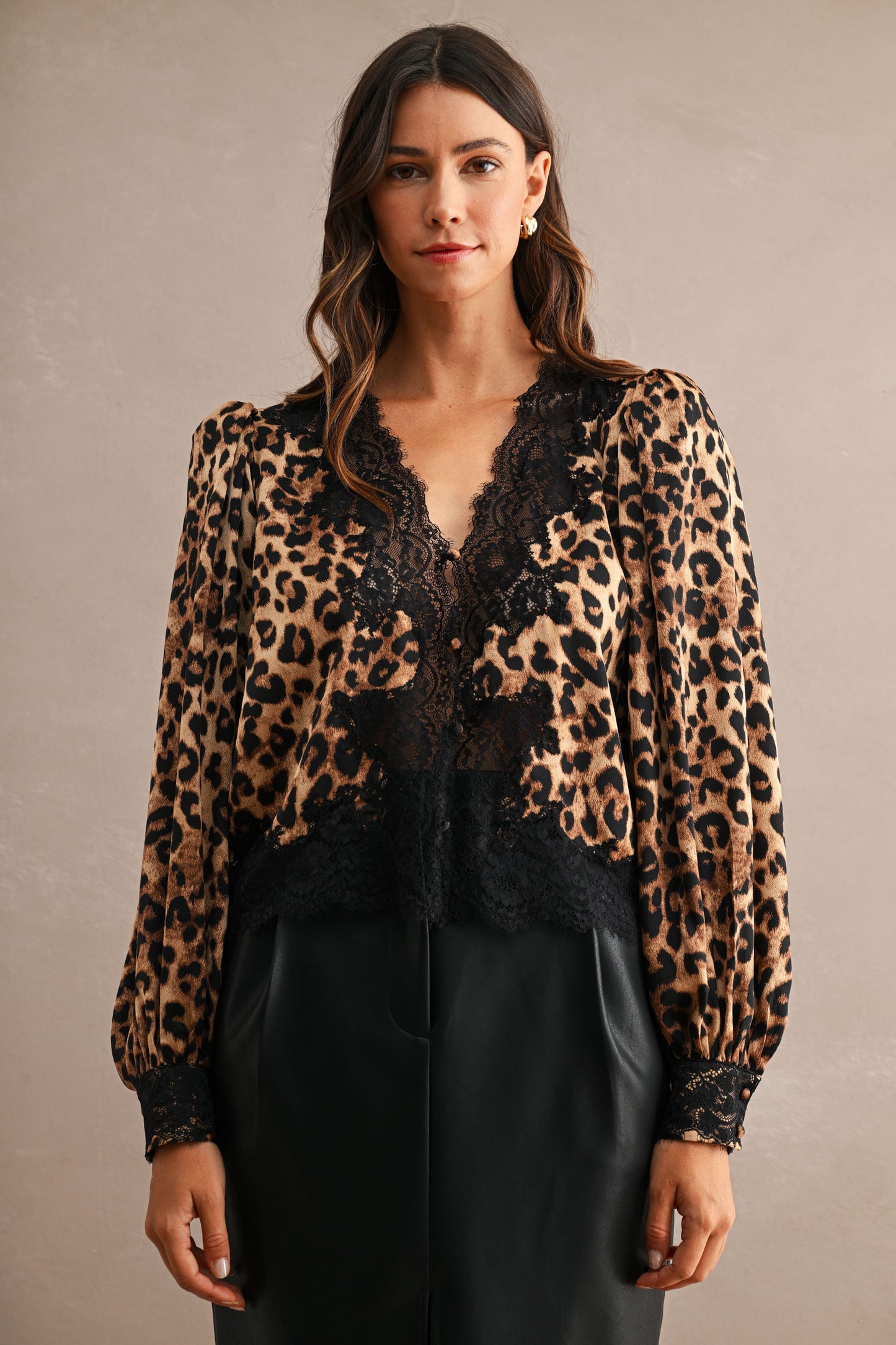 Leopard Lace Trim Blouse