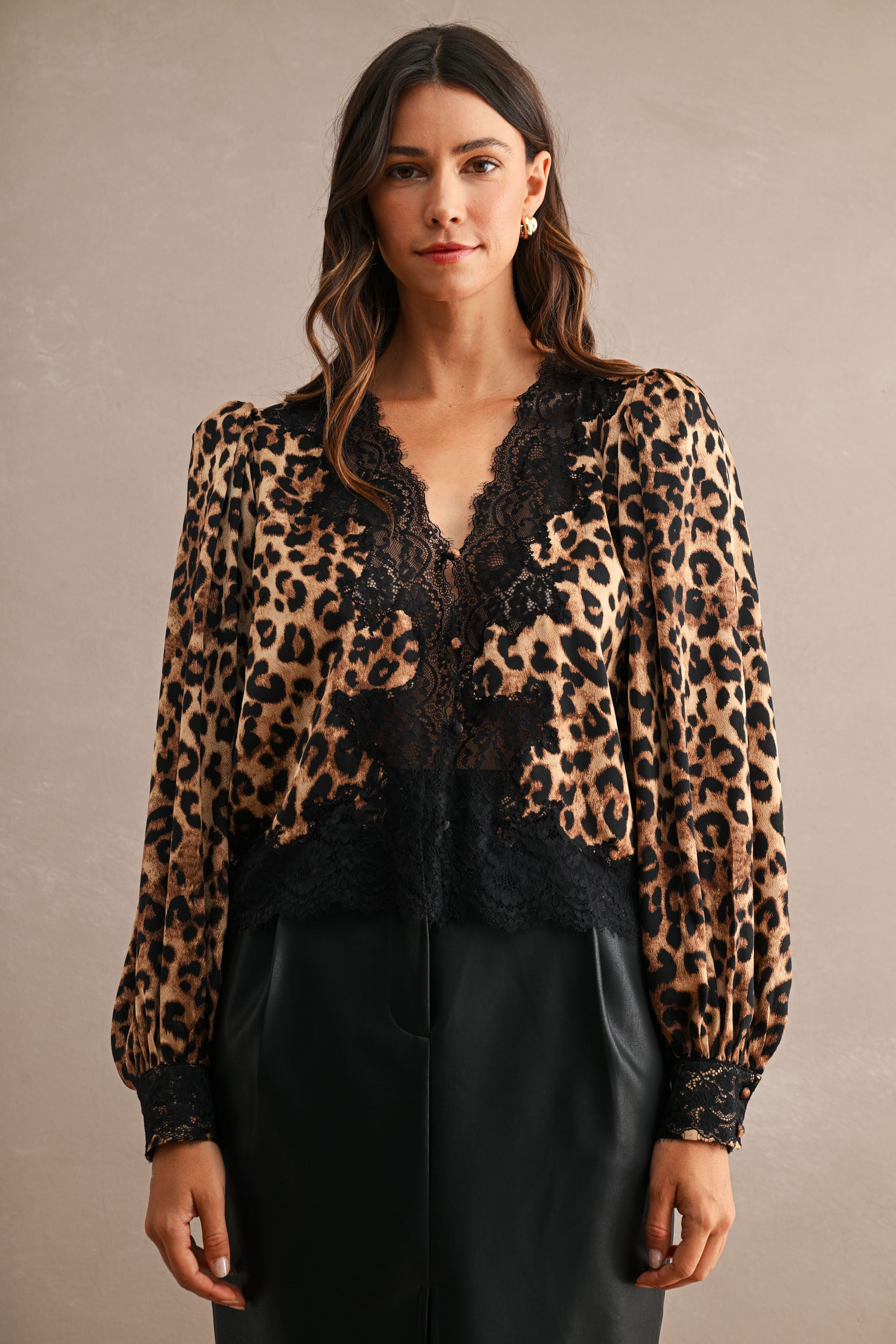 Leopard Lace Trim Blouse