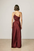 Satin One Shoulder Ruched Maxi Dress