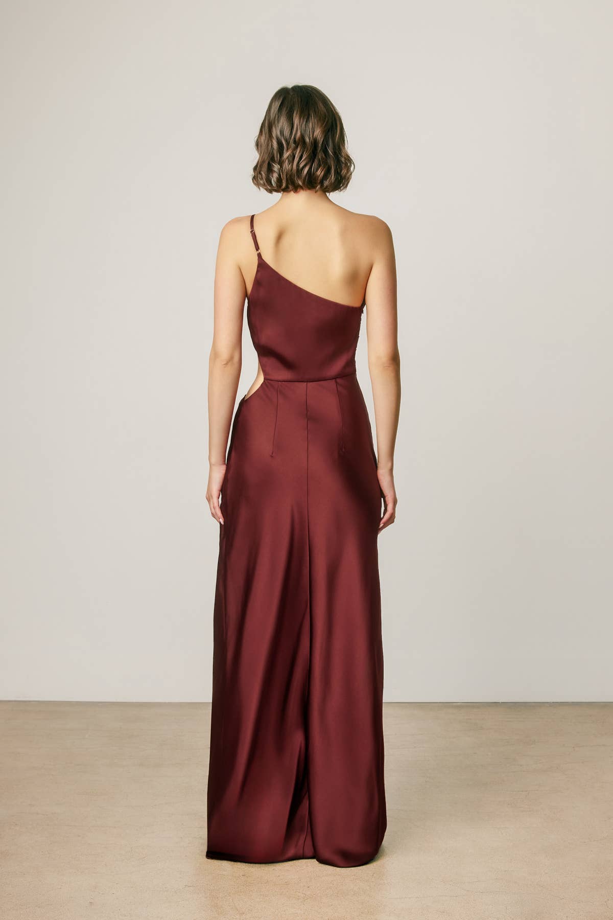 Satin One Shoulder Ruched Maxi Dress