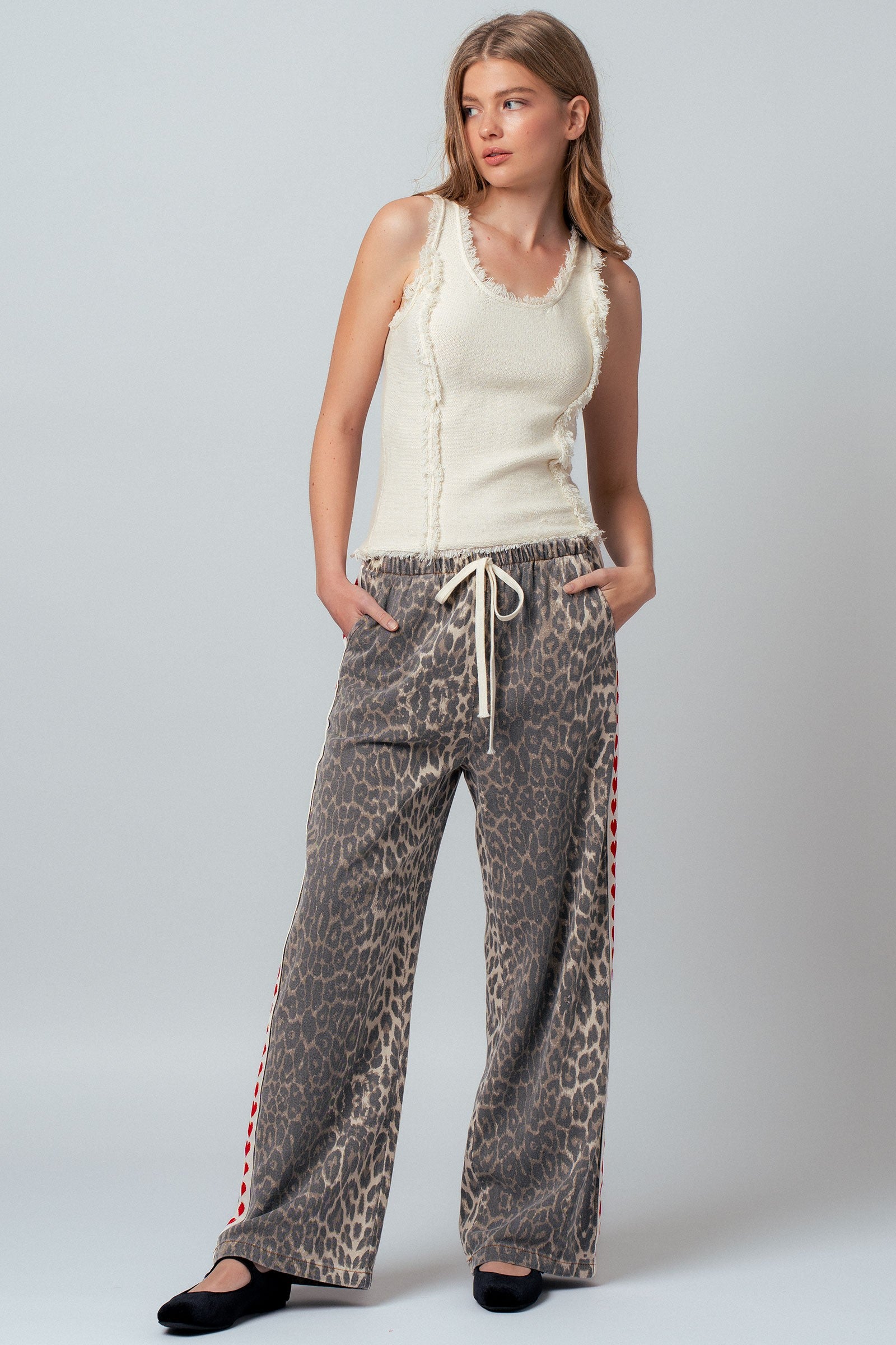 Heart Trim Leopard Pants