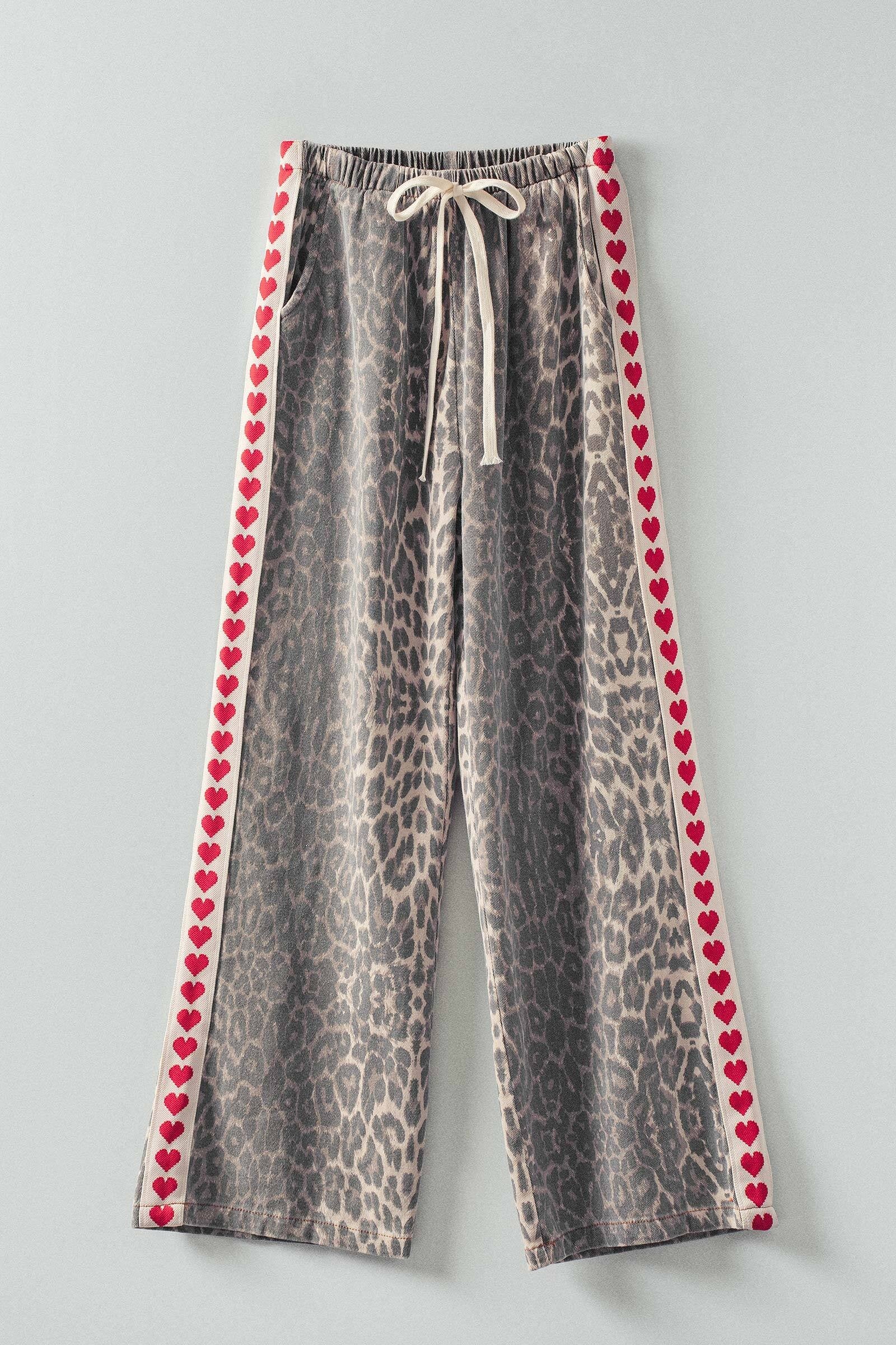 Heart Trim Leopard Pants