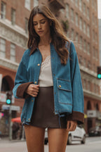 Cordoury Trim Denim Jacket