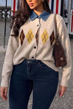 Argyle Knit Denim Cardigan