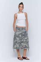 Washed Camo Wide Leg Cargo Culotte Pants