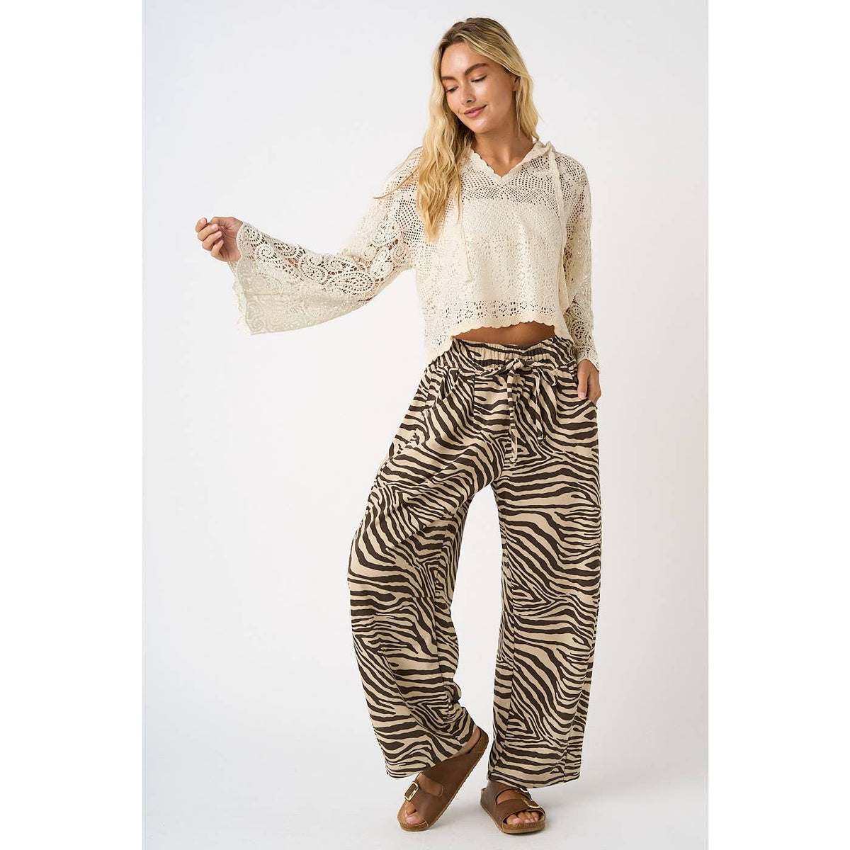 Zebra Printed Mid Rise Pants with Pockets