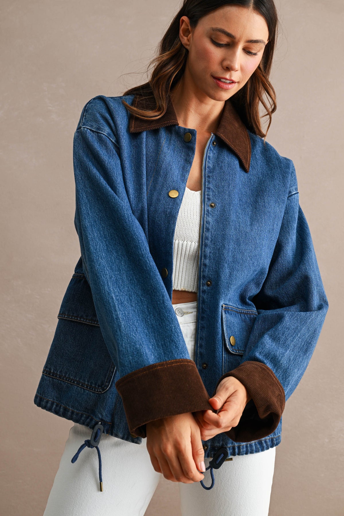 Cordoury Trim Denim Jacket