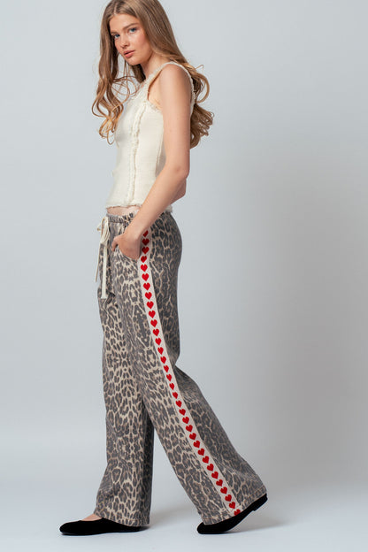Heart Trim Leopard Pants