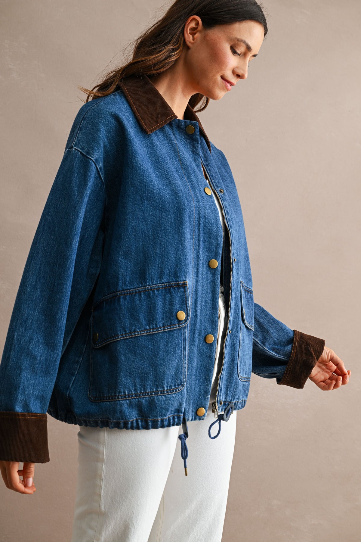 Cordoury Trim Denim Jacket