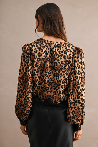 Leopard Lace Trim Blouse