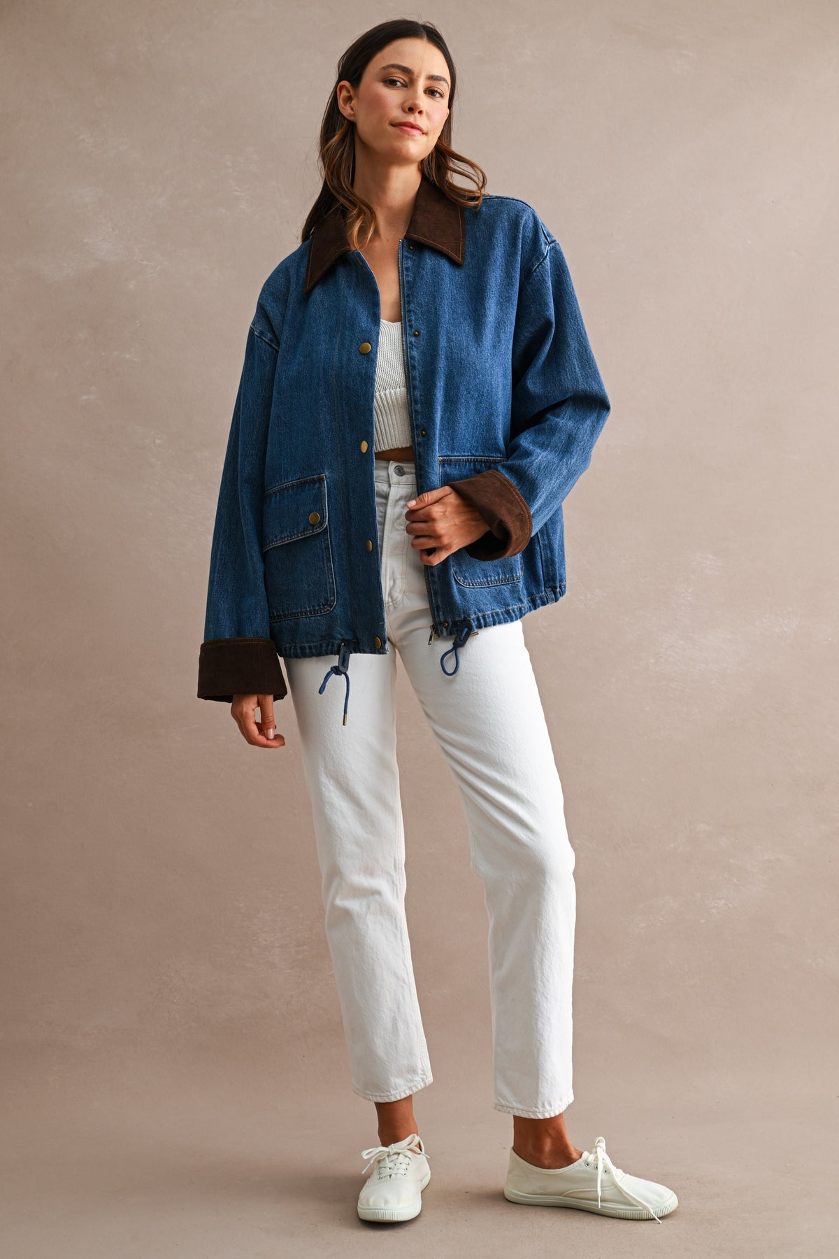 Cordoury Trim Denim Jacket