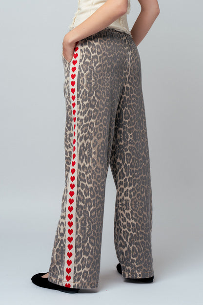 Heart Trim Leopard Pants