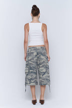 Washed Camo Wide Leg Cargo Culotte Pants
