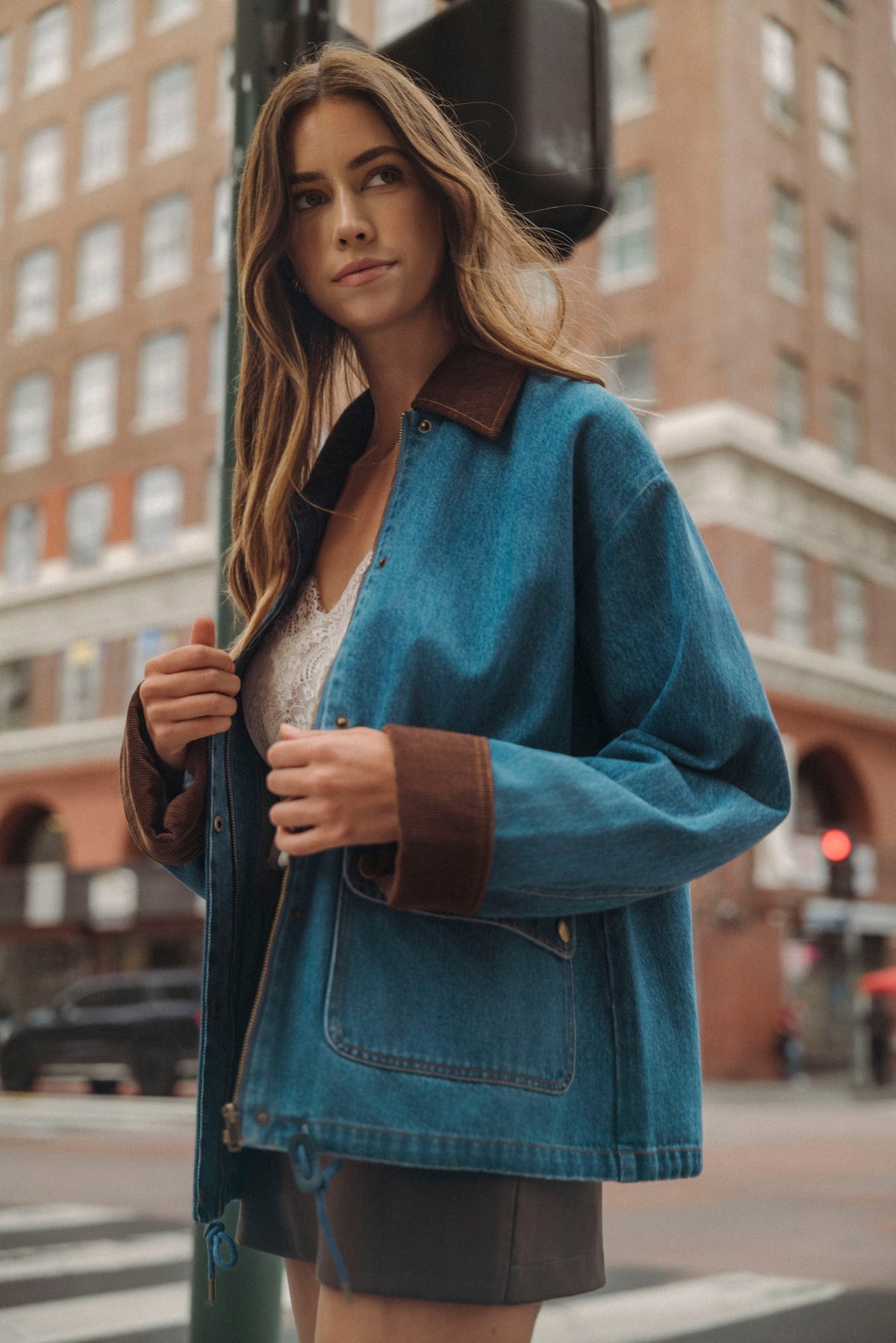 Cordoury Trim Denim Jacket