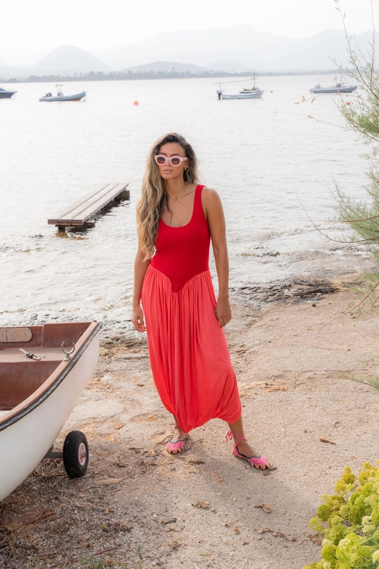 Colorblock Draped Knit Jumpsuit