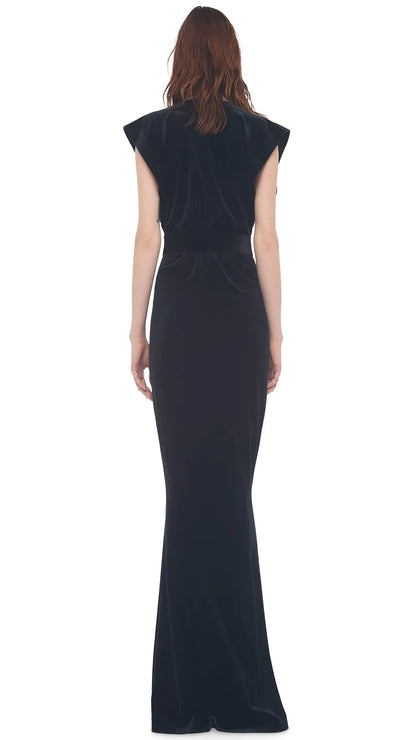 V Rectangle Velvet Maxi Dress