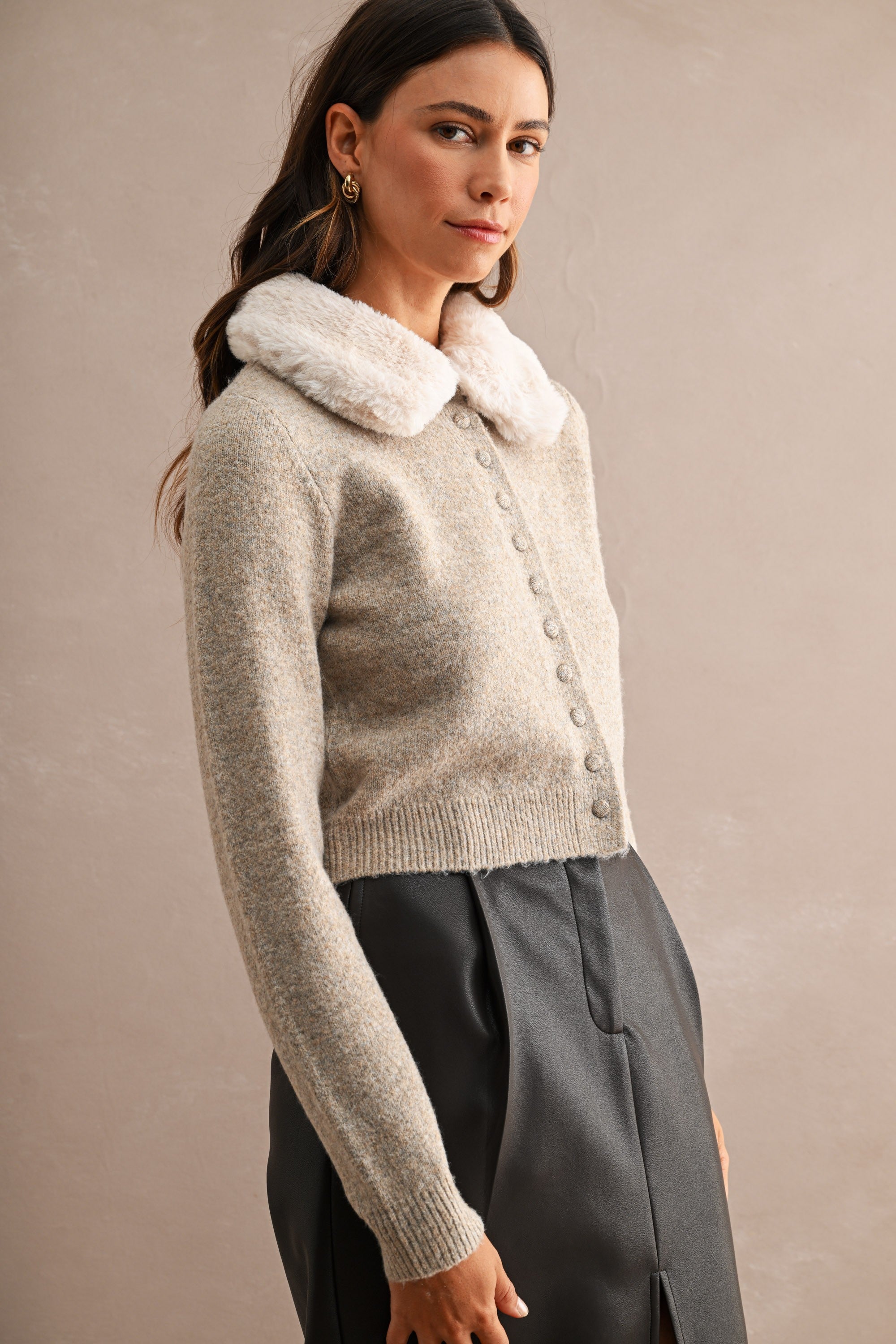 Sophia Fur Collar Cardigan
