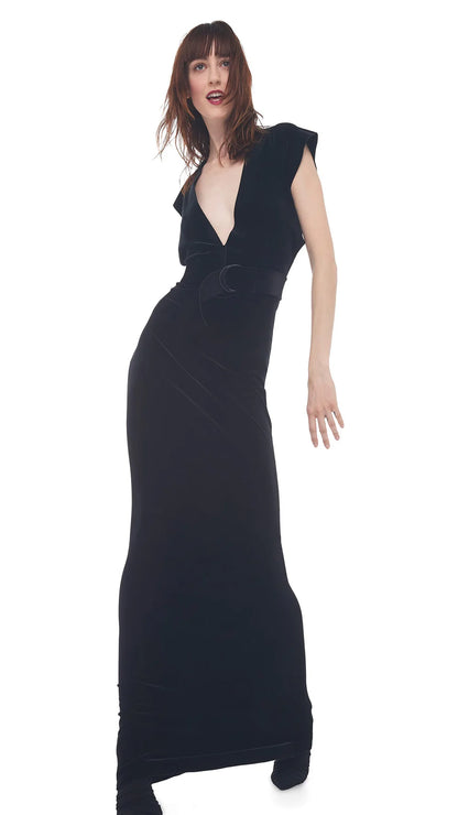 V Rectangle Velvet Maxi Dress