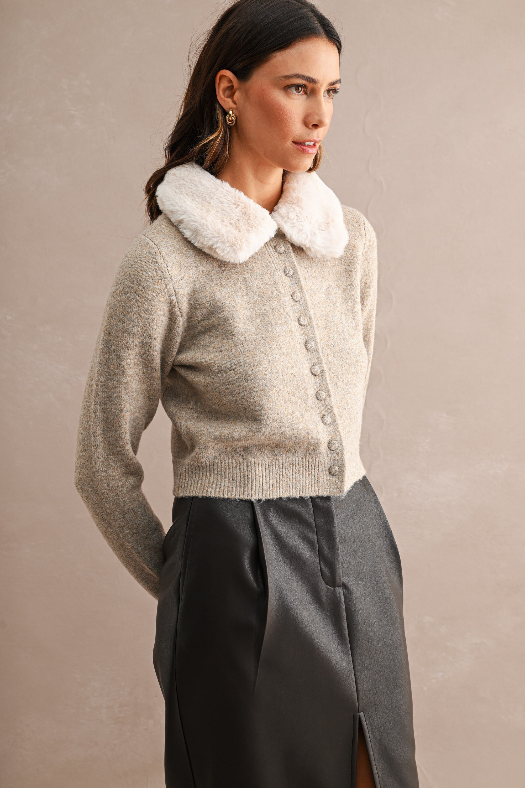Sophia Fur Collar Cardigan