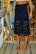 Lace Midi Skirt with Contrast Side Detail