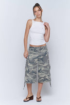 Washed Camo Wide Leg Cargo Culotte Pants